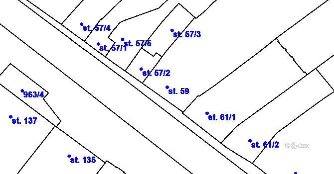 Parcela st. 59 v KÚ Račice, Katastrální mapa