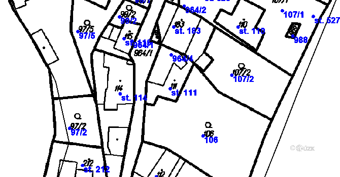 Parcela st. 111 v KÚ Račice, Katastrální mapa