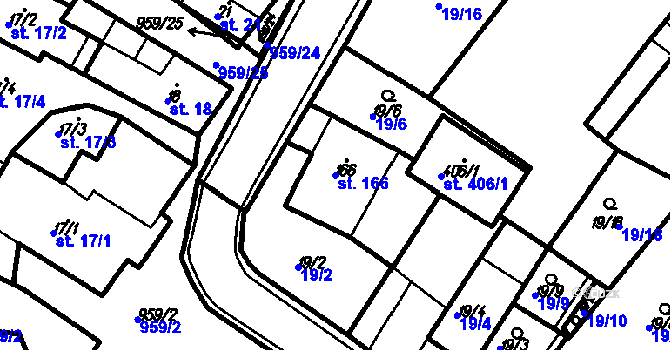 Parcela st. 166 v KÚ Račice, Katastrální mapa