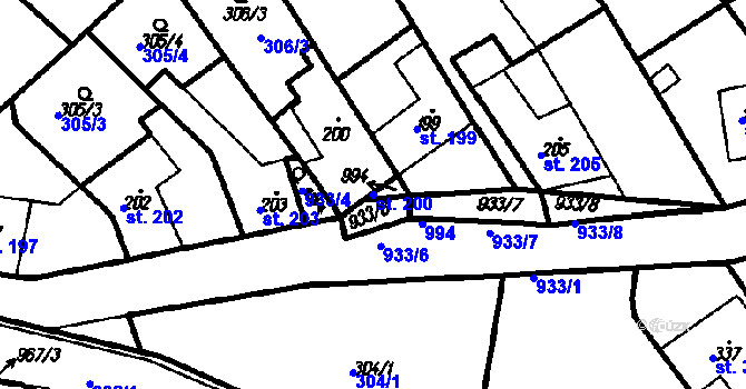 Parcela st. 200 v KÚ Račice, Katastrální mapa