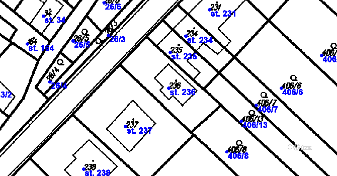 Parcela st. 236 v KÚ Račice, Katastrální mapa