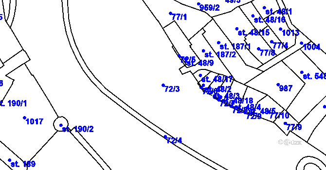 Parcela st. 72/3 v KÚ Račice, Katastrální mapa