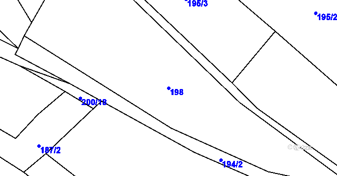 Parcela st. 198 v KÚ Račice, Katastrální mapa