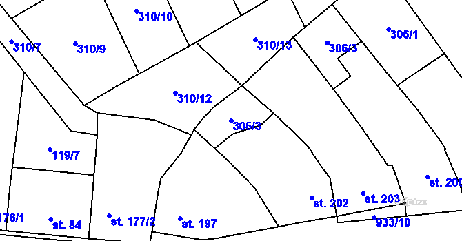 Parcela st. 305/3 v KÚ Račice, Katastrální mapa