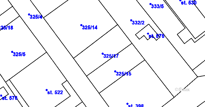 Parcela st. 325/17 v KÚ Račice, Katastrální mapa