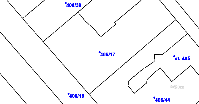 Parcela st. 406/17 v KÚ Račice, Katastrální mapa