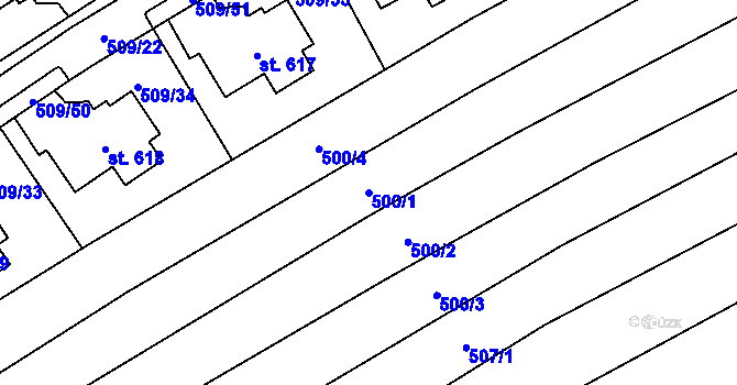 Parcela st. 500/1 v KÚ Račice, Katastrální mapa
