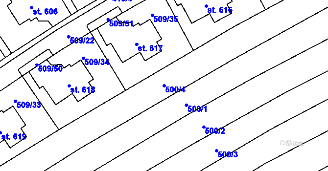 Parcela st. 500/4 v KÚ Račice, Katastrální mapa