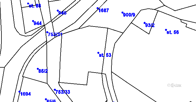 Parcela st. 53 v KÚ Račice nad Trotinou, Katastrální mapa