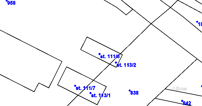 Parcela st. 111/6 v KÚ Račice nad Trotinou, Katastrální mapa