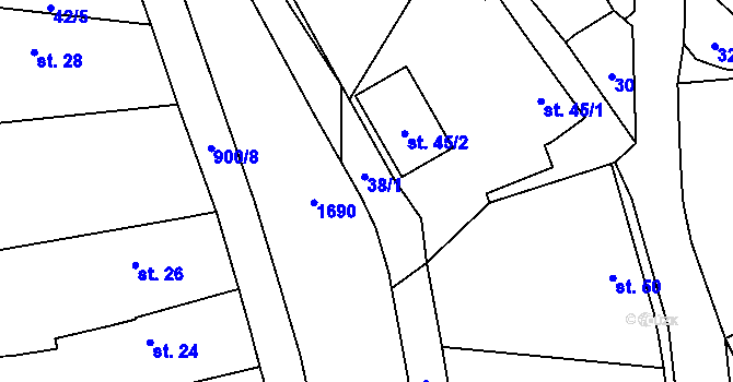 Parcela st. 38/1 v KÚ Račice nad Trotinou, Katastrální mapa