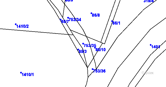 Parcela st. 753/35 v KÚ Račice nad Trotinou, Katastrální mapa