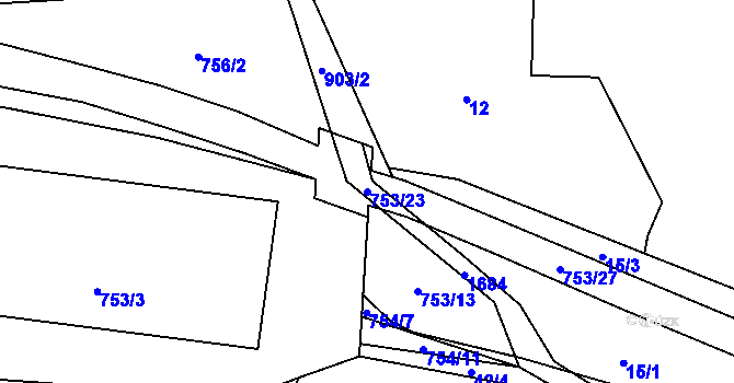 Parcela st. 753/23 v KÚ Račice nad Trotinou, Katastrální mapa