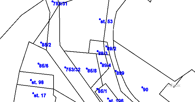 Parcela st. 89/3 v KÚ Račice nad Trotinou, Katastrální mapa
