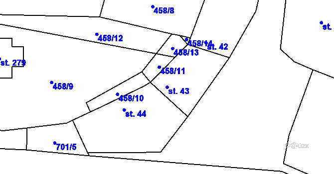 Parcela st. 43 v KÚ Račiněves, Katastrální mapa