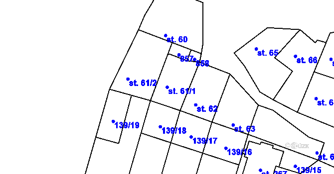 Parcela st. 61/1 v KÚ Račiněves, Katastrální mapa