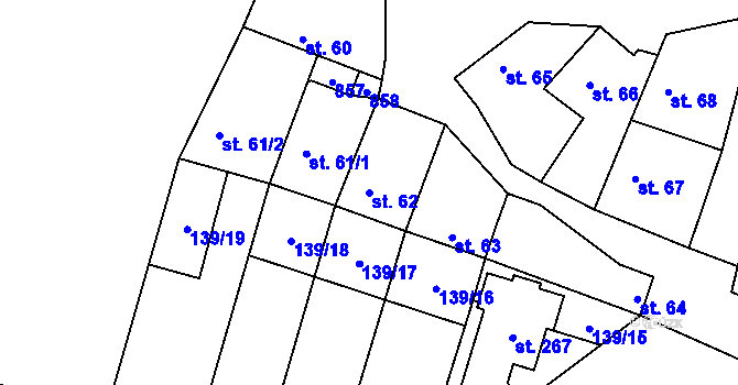 Parcela st. 62 v KÚ Račiněves, Katastrální mapa