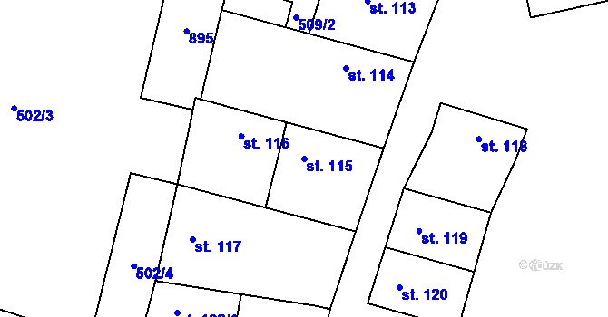 Parcela st. 115 v KÚ Račiněves, Katastrální mapa