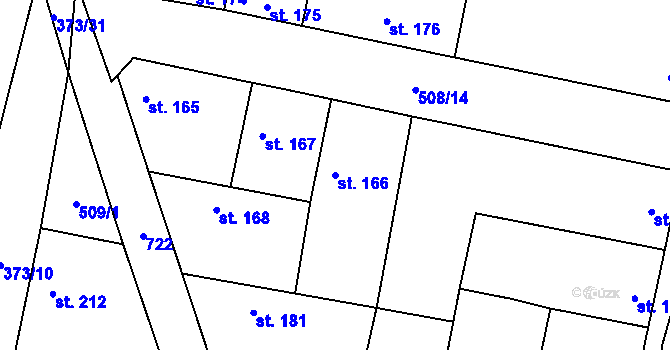Parcela st. 166 v KÚ Račiněves, Katastrální mapa