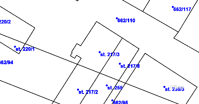 Parcela st. 217/3 v KÚ Račiněves, Katastrální mapa