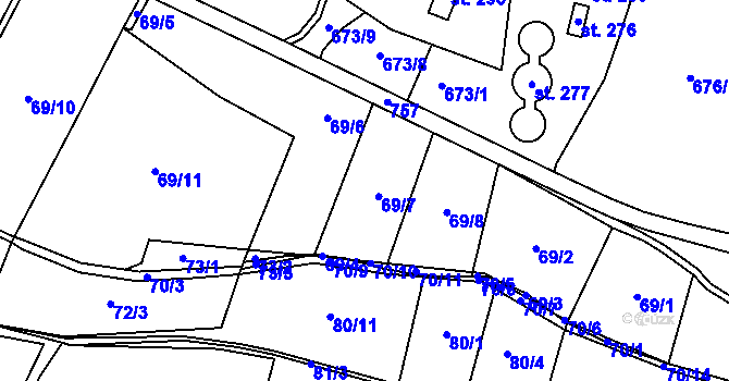 Parcela st. 69 v KÚ Račiněves, Katastrální mapa