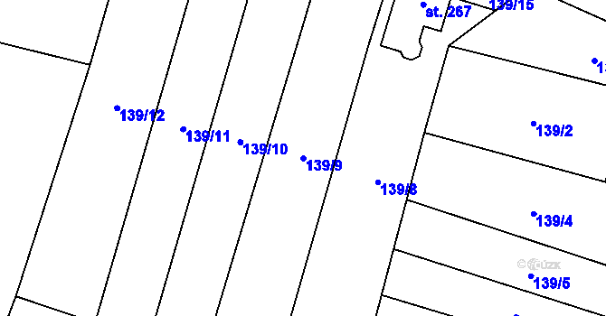 Parcela st. 139/9 v KÚ Račiněves, Katastrální mapa