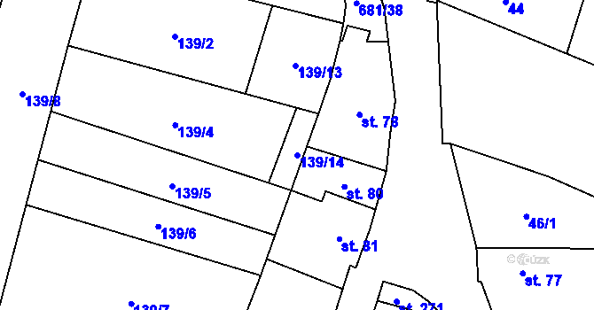 Parcela st. 139/14 v KÚ Račiněves, Katastrální mapa