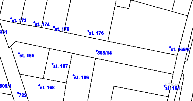 Parcela st. 508/14 v KÚ Račiněves, Katastrální mapa