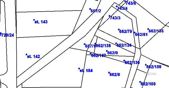 Parcela st. 657/1 v KÚ Račiněves, Katastrální mapa