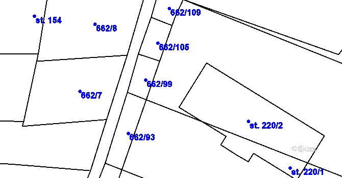 Parcela st. 662/100 v KÚ Račiněves, Katastrální mapa