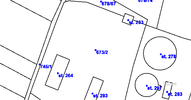 Parcela st. 673/2 v KÚ Račiněves, Katastrální mapa