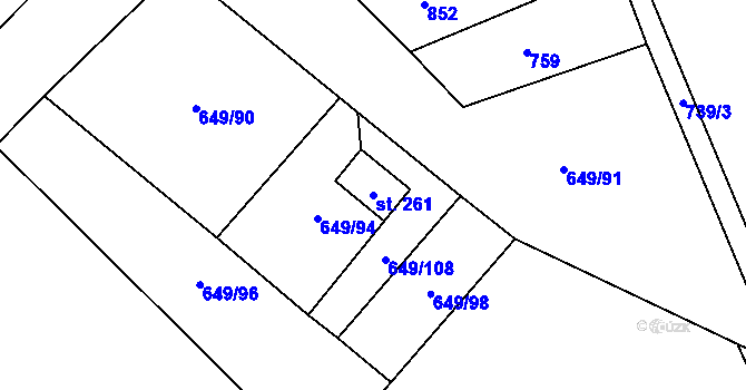 Parcela st. 261 v KÚ Račiněves, Katastrální mapa