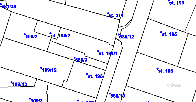 Parcela st. 194/1 v KÚ Račiněves, Katastrální mapa