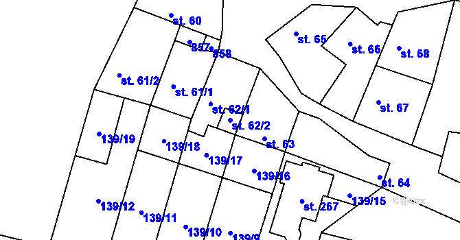 Parcela st. 62/2 v KÚ Račiněves, Katastrální mapa