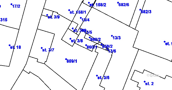 Parcela st. 860/1 v KÚ Račiněves, Katastrální mapa