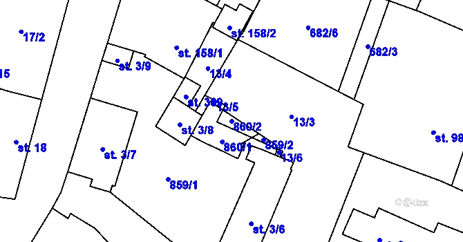 Parcela st. 860/2 v KÚ Račiněves, Katastrální mapa