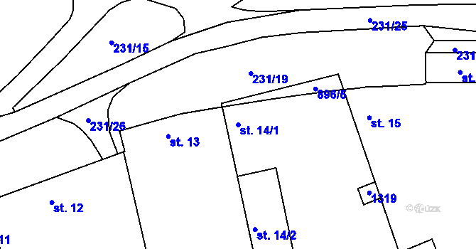 Parcela st. 14/1 v KÚ Radčice u Vodňan, Katastrální mapa