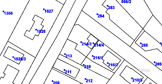 Parcela st. 214/3 v KÚ Radčice u Plzně, Katastrální mapa