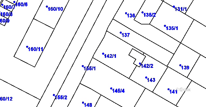 Parcela st. 142/1 v KÚ Radčice u Plzně, Katastrální mapa