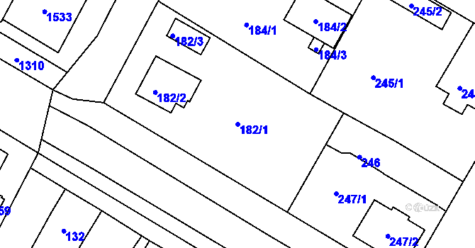 Parcela st. 182/1 v KÚ Radčice u Plzně, Katastrální mapa