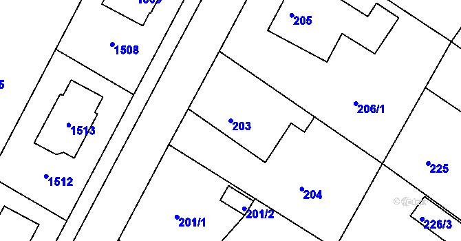 Parcela st. 203 v KÚ Radčice u Plzně, Katastrální mapa
