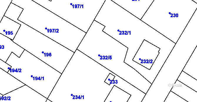 Parcela st. 232/5 v KÚ Radčice u Plzně, Katastrální mapa