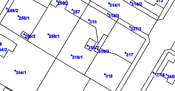 Parcela st. 316/2 v KÚ Radčice u Plzně, Katastrální mapa