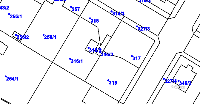 Parcela st. 316/3 v KÚ Radčice u Plzně, Katastrální mapa