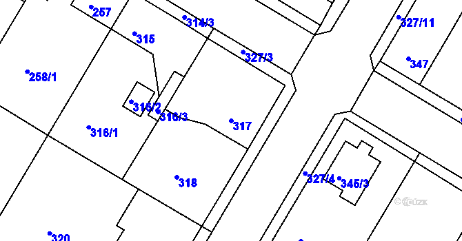 Parcela st. 317 v KÚ Radčice u Plzně, Katastrální mapa