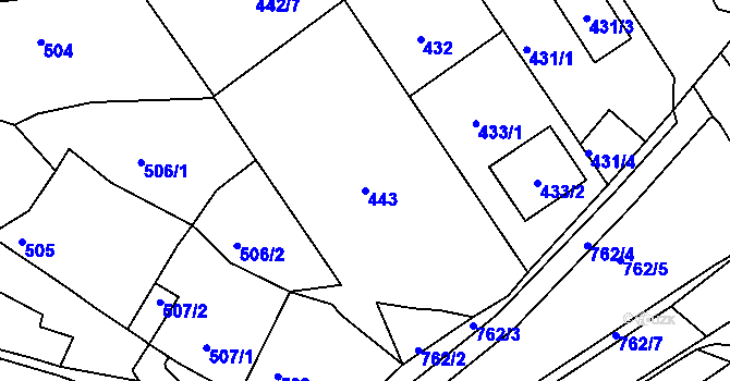 Parcela st. 443 v KÚ Radčice u Plzně, Katastrální mapa