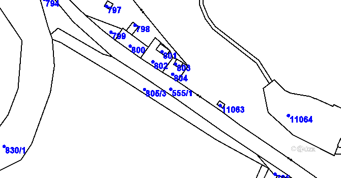 Parcela st. 555/1 v KÚ Radčice u Plzně, Katastrální mapa