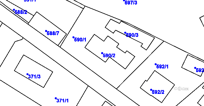 Parcela st. 590/2 v KÚ Radčice u Plzně, Katastrální mapa
