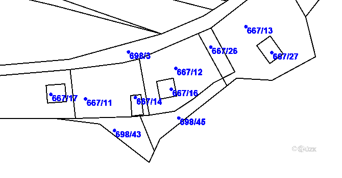 Parcela st. 667/16 v KÚ Radčice u Plzně, Katastrální mapa