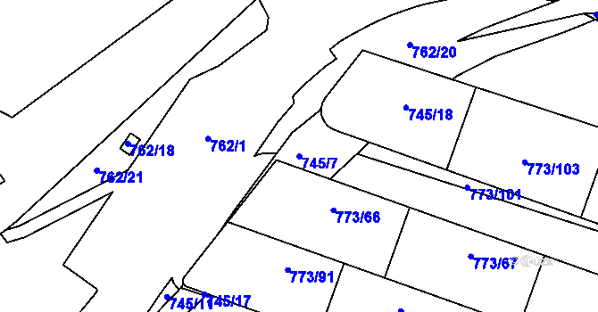 Parcela st. 745/7 v KÚ Radčice u Plzně, Katastrální mapa